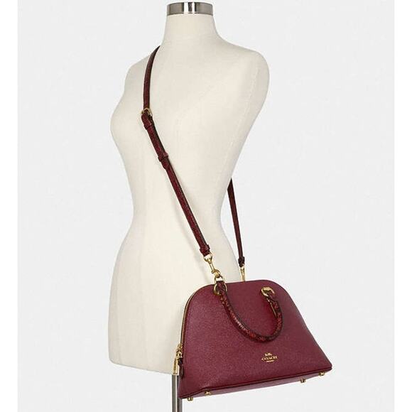 Coach Katy Snake Embossed Crossbody Satchel C5832 Cherry Red - Picture 7 of 15